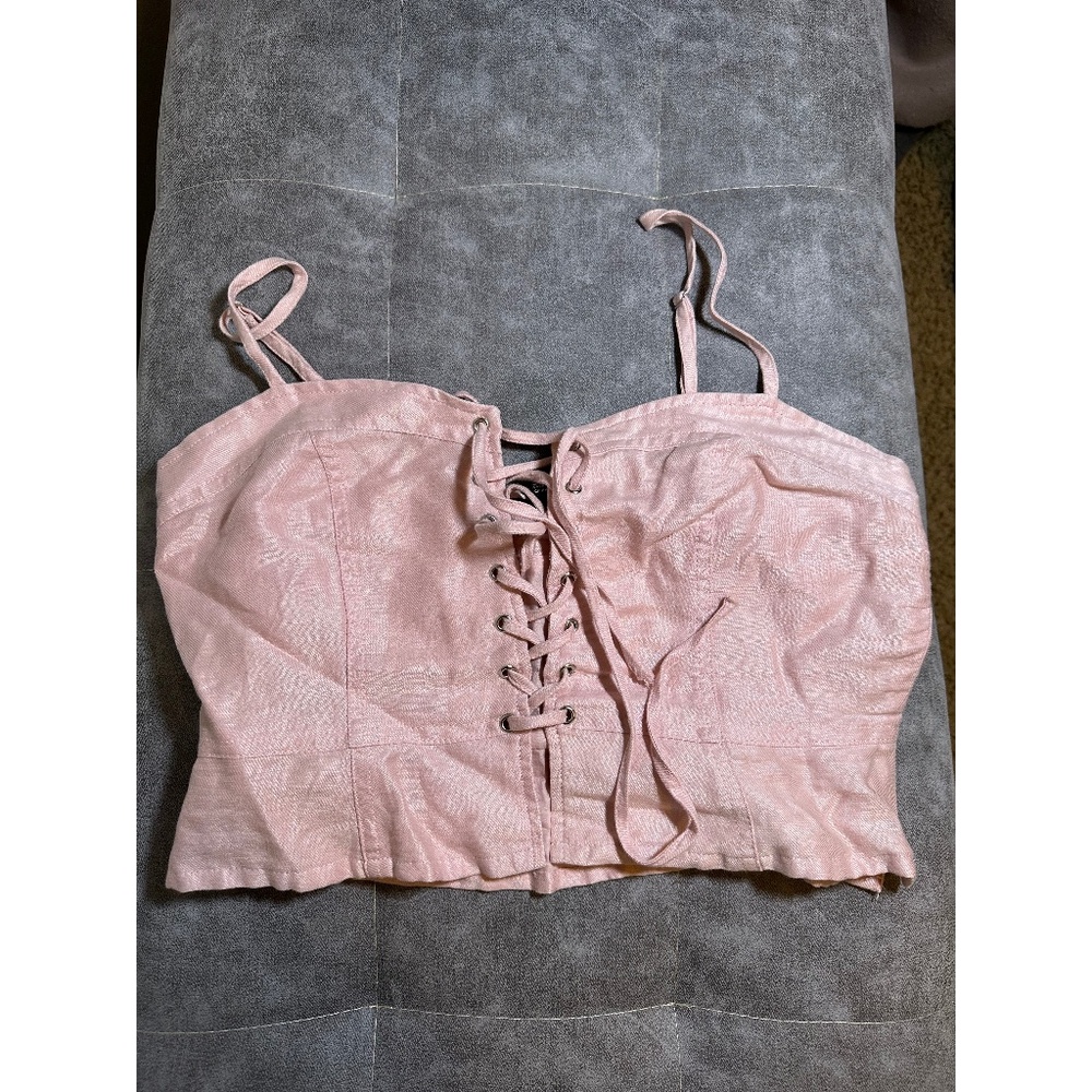 NWOT Forever 21 Pink Lace Up Corset Crop Top Spaghetti Strap Size S